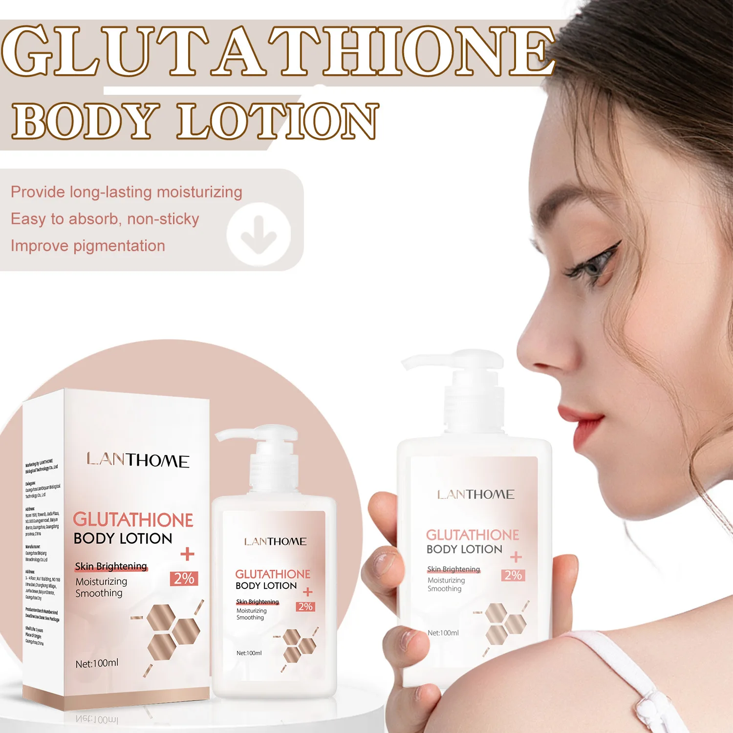 Neuankömmling Lan thome nicht fettend und feuchtigkeit spendend Glutathion Körpermille100ml