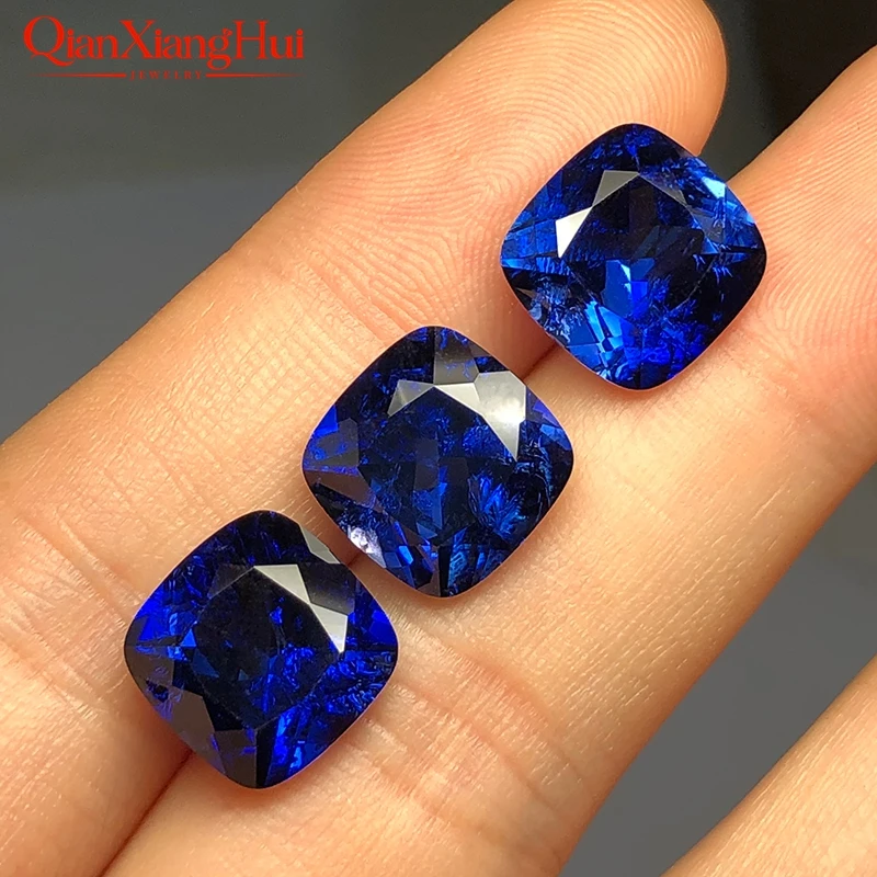 Lab Created Sapphire Cushion Shape Royal Blue Cornflower Blue Natural Cut Loose Gem Stone with Minor Cracks Inclusions AGL