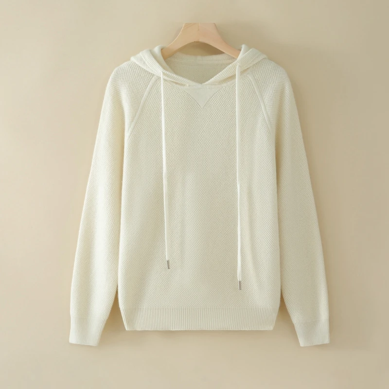 High-end Women‘ s Hooded Pullover 100% Goat Cashmere Sweater  Autumn Winter Casual Fashion Cashmere Knitwear Thickened Hoodie