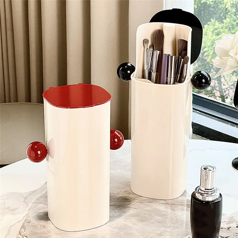 AB43-자동 리프팅 방진 4칸 메이크업 브러쉬 보관 홀더, 사용하기 쉬운 화장품 메이크업 브러쉬 홀더 블랙