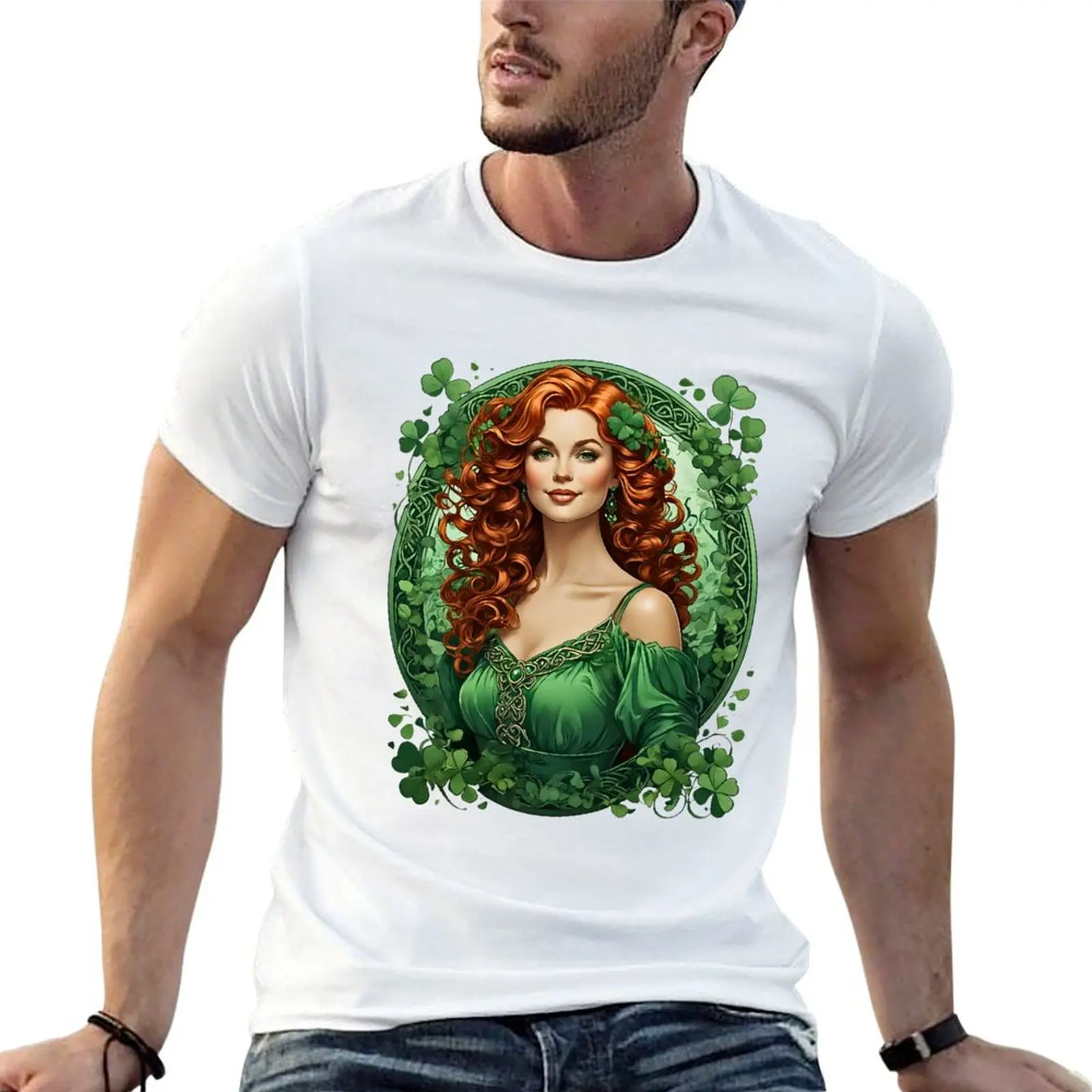 Irish Woman Shamrock St. Patrick's Day retro vintage floral T-Shirt funny t shirts cotton t shirt man plain T-Shirt
