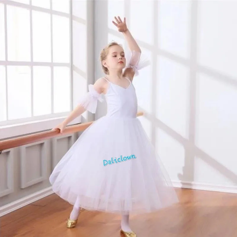 Hhh 2025 tutú profesional lírico para niñas, vestido de Ballet de cisne blanco de tul largo, disfraz de bailarina de baile para niños