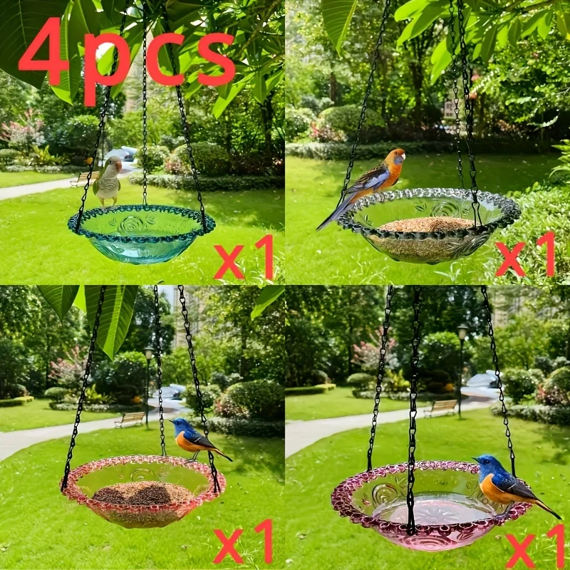 

4pcs Hanging Bird Feeder and Bathtub Set, Decorative Outdoor Garden Charms for Hummingbirds and Other Birds, Durable PP