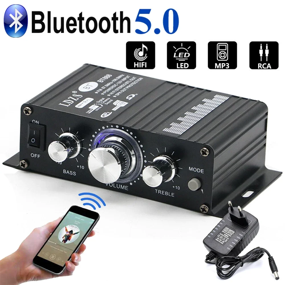 Bluetooth Power Amplifier 2.0 Channel HIFI Audio Amplifiers Bass Amp Bluetooth RCA Audio Input for Home AV System 12V3A 30W+30W