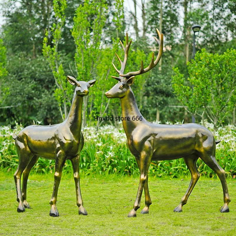 Copper imitation abstract sika deer sculpture lawn outdoor garden landscape sales department park decoration sketch model