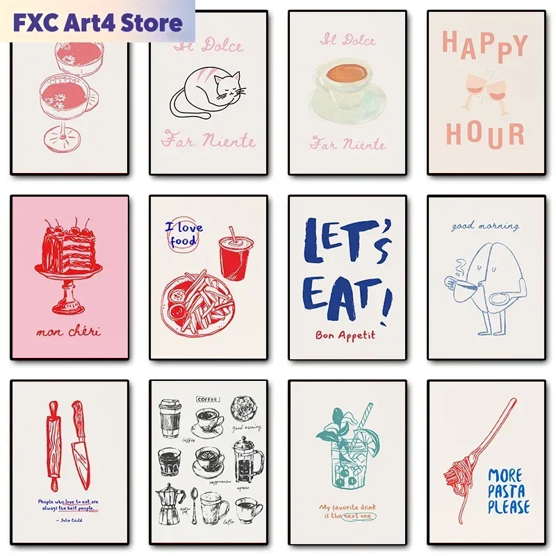 Póster sin marco de estilo Retro para cocina, con citas sobre comida, vino, utensilios para cócteles, imágenes artísticas para pared, pintura en lienzo, decoración para comedor