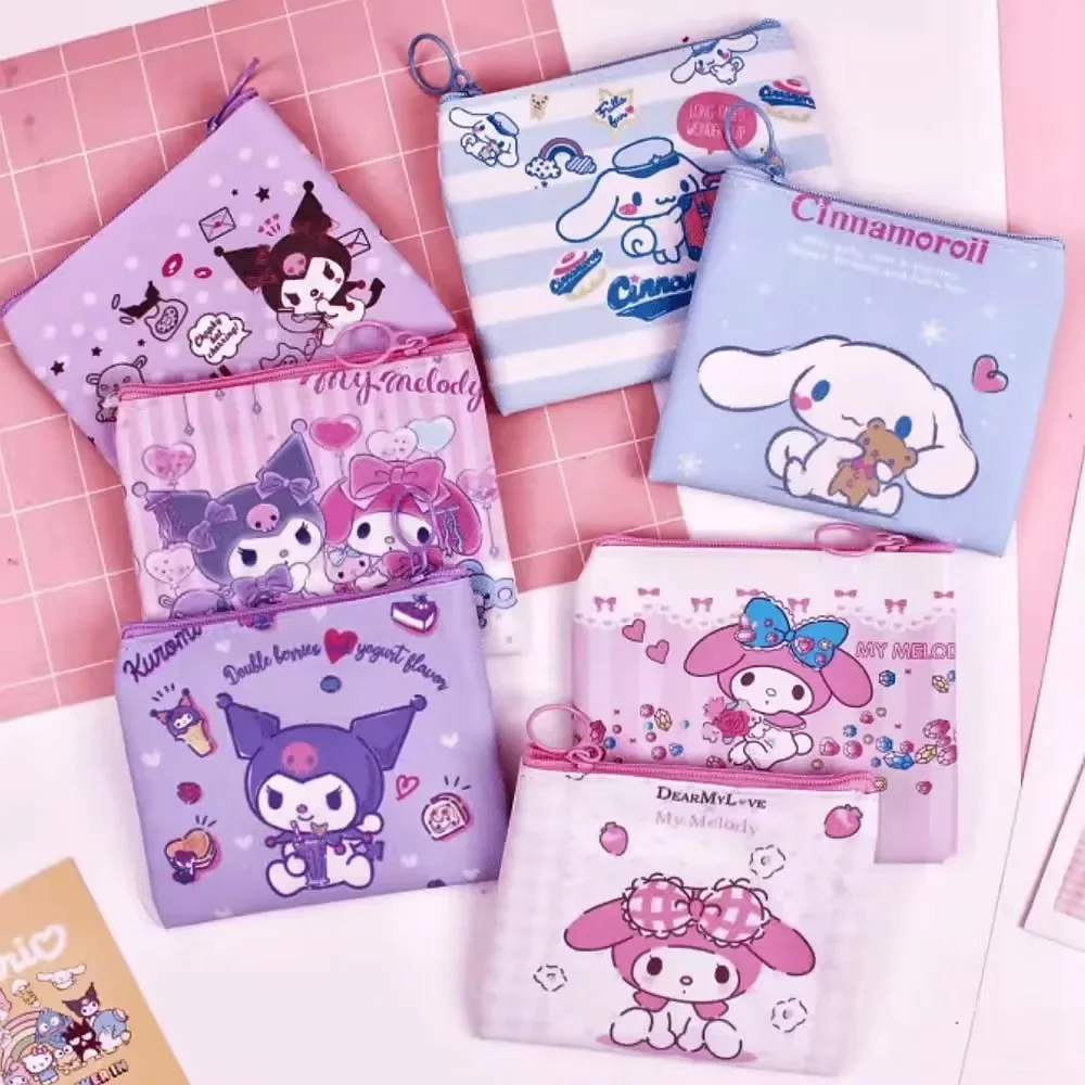 Sanrio PU Cartoons Women's Coin Purse Hello Kitty Kulomi Melody Cinnamoroll Portable ID Card Holders Coin Purse Cute Girls Gifts