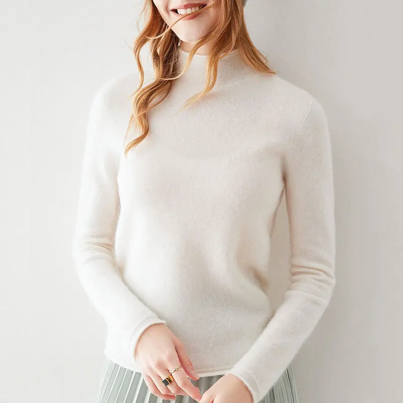 المرأة 100% سترة الكشمير المعنقة وهمية الرقبة البلوز الخريف الشتاء الأساسية طويلة الأكمام أسفل سترة الكشمير المعنقة لينة الدافئة تريكو #4