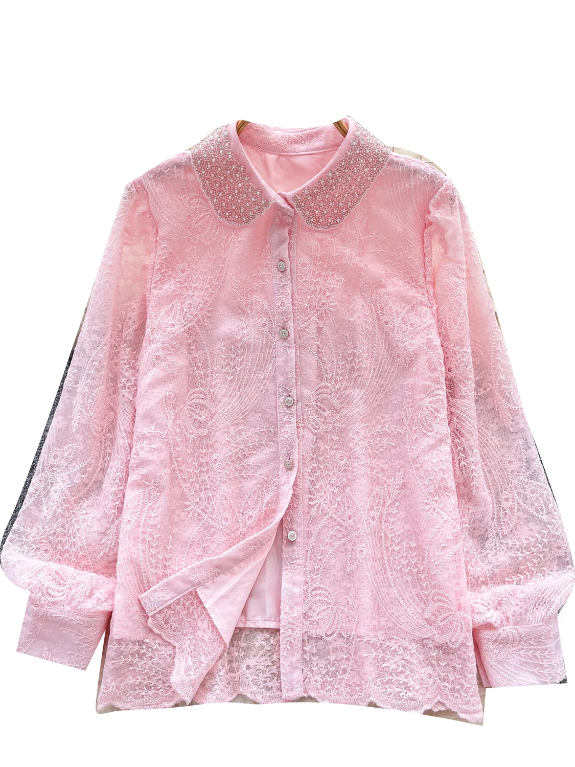 

Ele Embroidered Long Sve irt Women's Faionable Hollow out Design Autumn Top Korean Sle Loose Fit Breathable