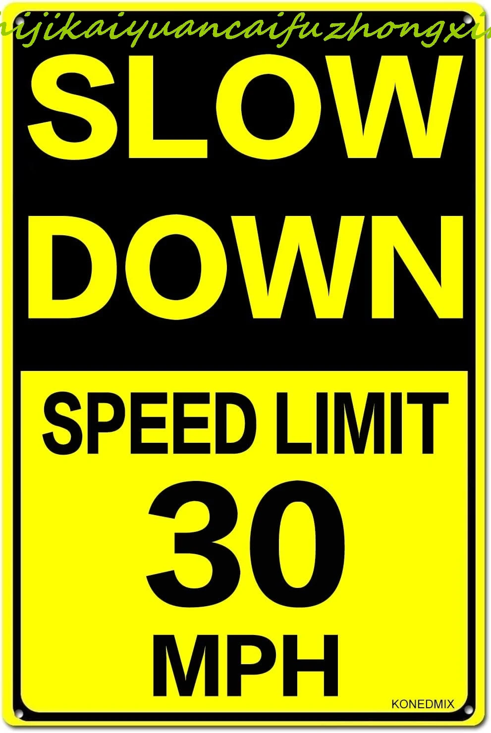 Slow Down Speed Limit 30 MPH Metal Sign, 8 x 12 Inches Traffic Sign, Black and Yellow Safety Sign, Easy Mounting Outdoor Use