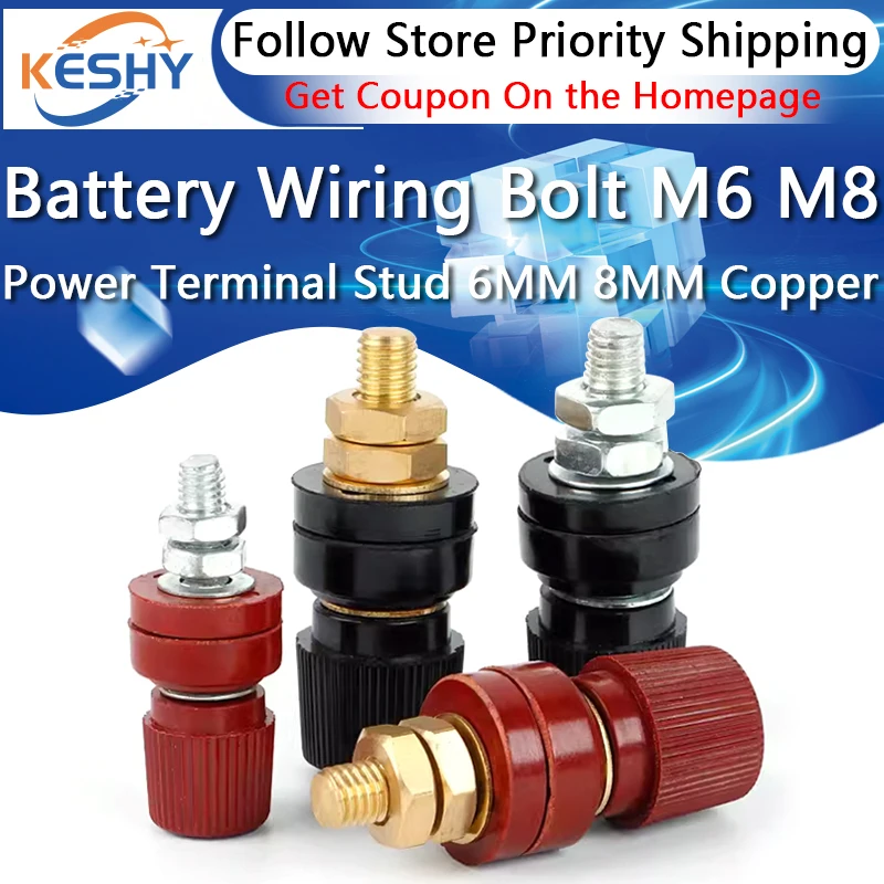 Battery Wiring Bolt M6 M8 Power Terminal Stud 100A 200A 300A 6MM 8MM Panel Wiring Studs 333 555 Series Copper Bolts and Screws