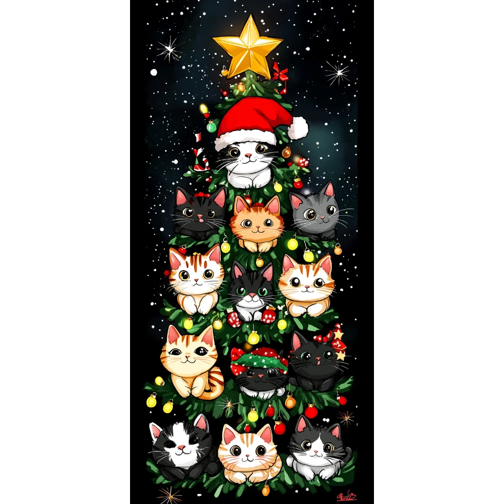 Cat Themed Christmas Door Cover Merry Christmas Banner For Front Door New Year Photography Background Indoor Outdoor Porch Decor