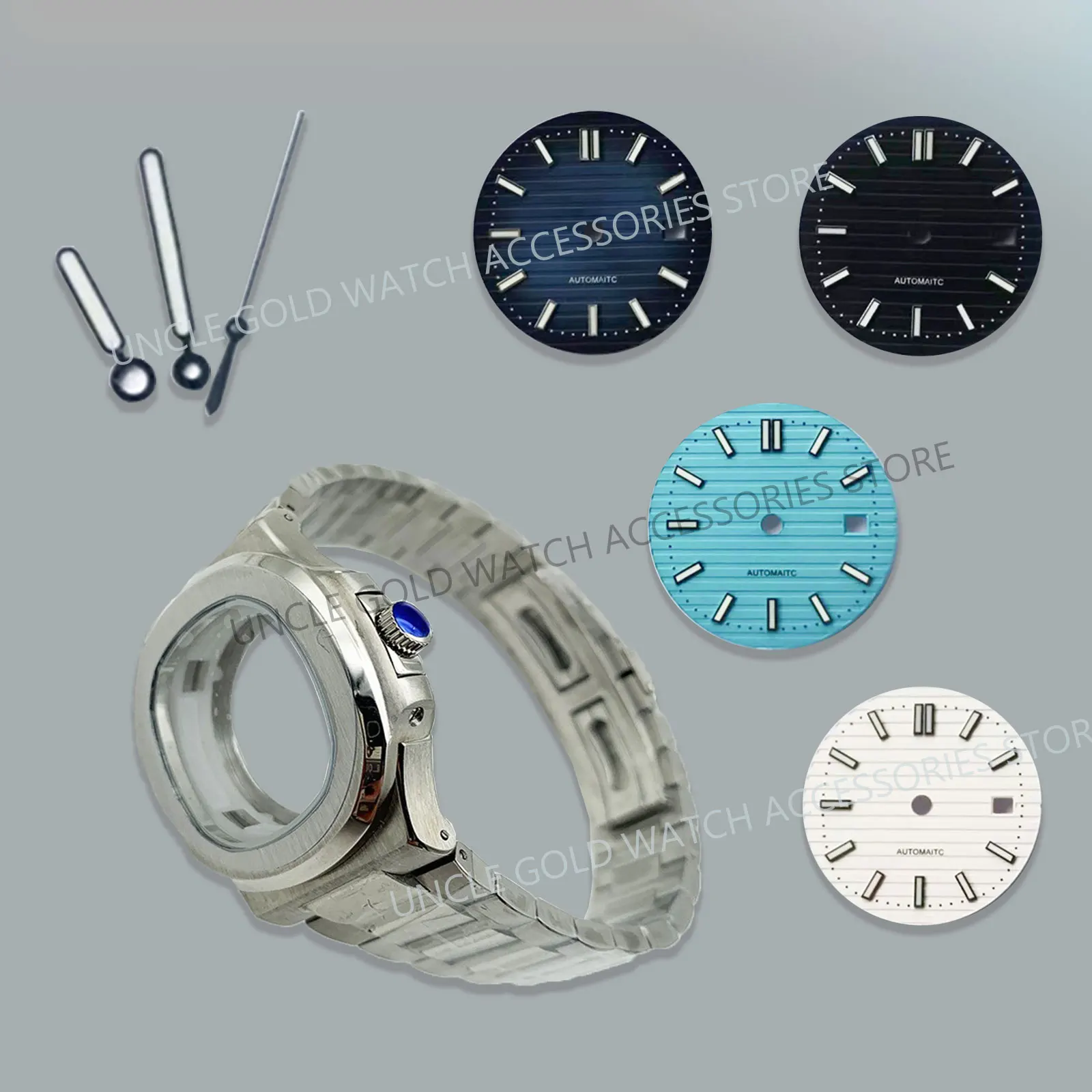 42mm Sliver Watch Case Suitable for Nautilus sapphire glass Watch Case with Watch dial Watch hands set for NH35/NH36 Movements