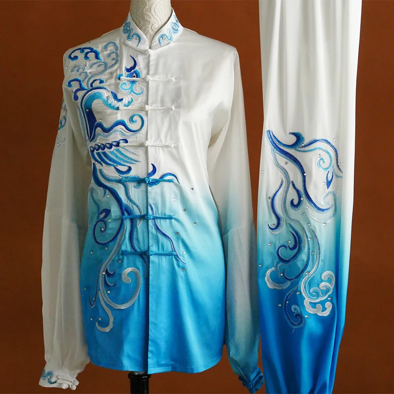 Embroidered Phoenix Tai Chi Uniform Performance Suit Men Women Team Competition Morning Exercise Custom Wushu Changquan Uniform