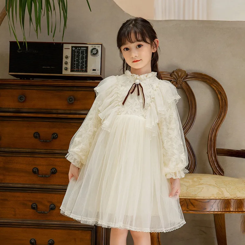 

Elegant Girls White Lolita Dress for Kids Princess Birthday Party Gown Lace Sling Tutu Wedding Children Dresses Vintage Clothes