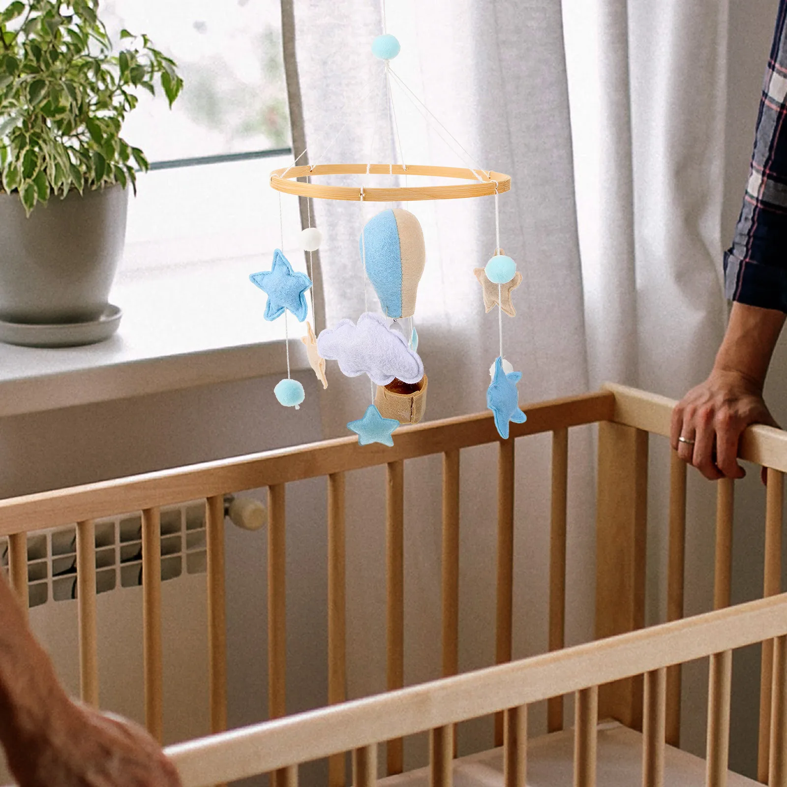 Hot Air Balloon Crib Mobile Baby Nursery Hanging Decoration Felt Balls Crib Hanging Decorations Pendant Bed For Girls