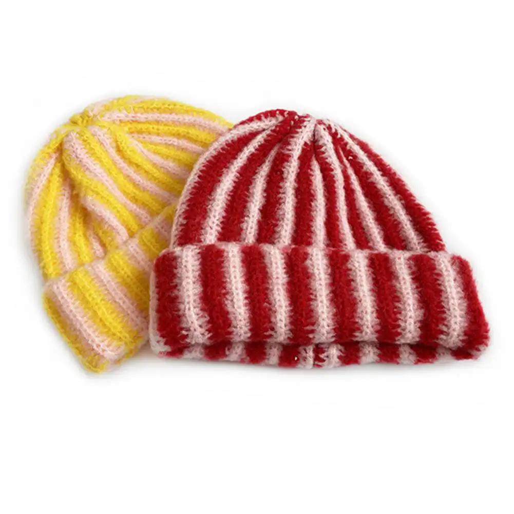 Полосатая вязаная шапка Женская вязаная шапка Красочная полосатая зимняя вязаная шапка для активного отдыха Мягкий на ощупь пуловер без полей для погоды