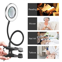 10X Clip On LED Desk Lamp Magnifying Glass with Lamp Nail Salon Embroidery Lamp Portable Eye Protection Lamp Black/White /Silver