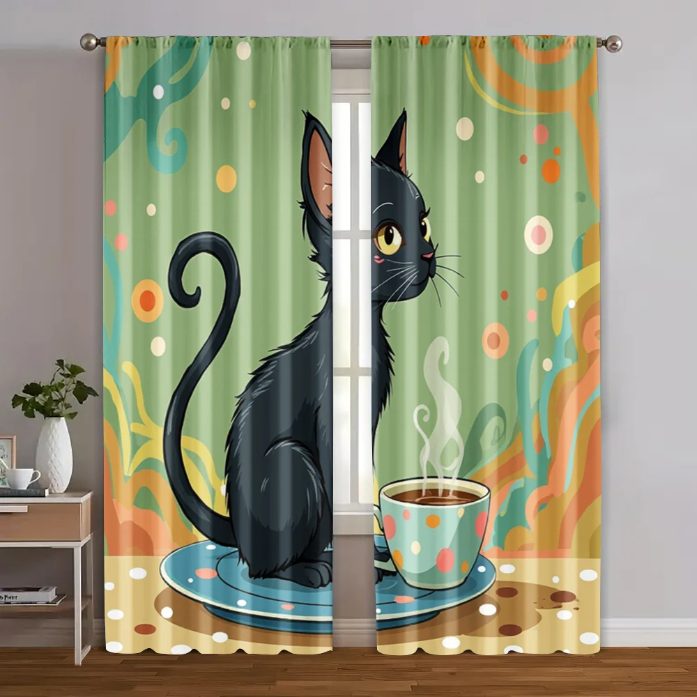 2pcs, Creative Curtains Garfield Versatile Durable Polyester (without rod) Decorations Clearance for Living Room & Office Decor