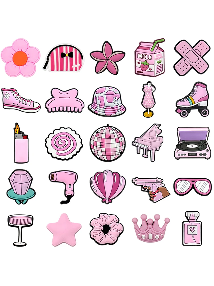 Décorations de chaussures de Style rose, accessoires pour femmes et filles, briquet de Piano, breloques de chaussures au lait, adaptées aux pendentifs de sandales à boucle sabot, 1/25 pièces