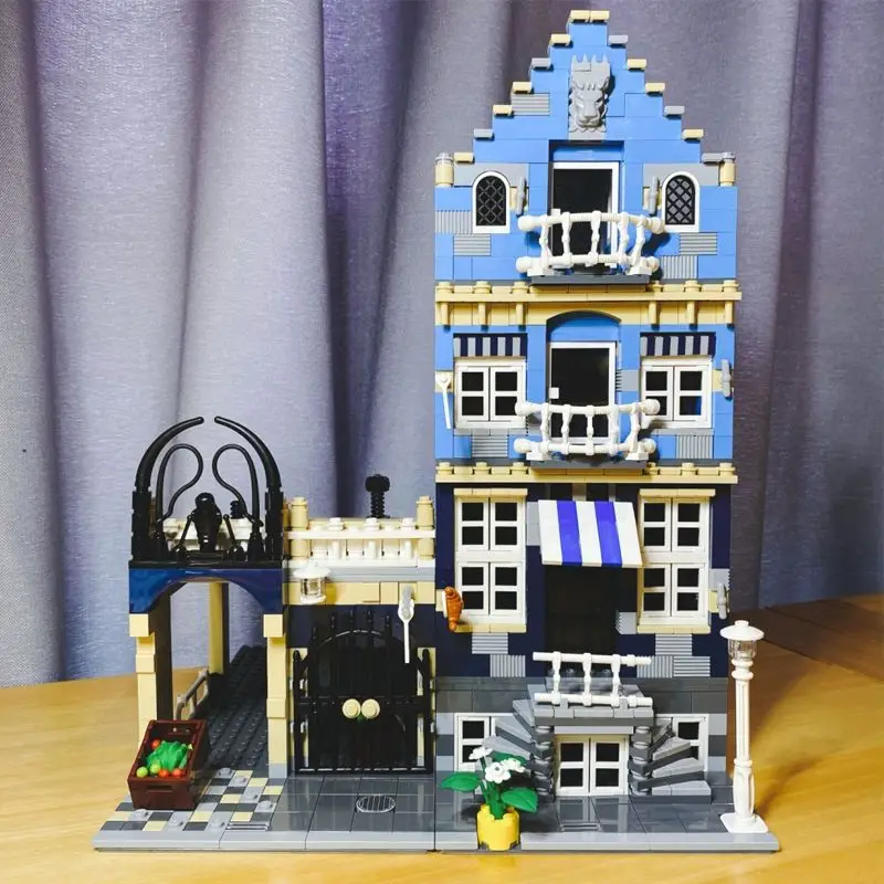 

Креативный конструктор MOC «Городской рынок», архитектурный стиль, уличный пейзаж, сборные кирпичики, игрушка, подарок для детей, девочек и взрослых