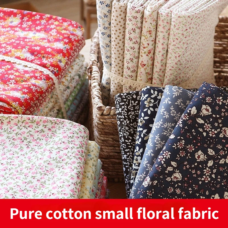 50cm*145cm Plain Weave Pure Cotton Pastoral Small Floral Fabric Shirt Dress Handmade DIY Textile Clothing Sewing Fabric 170 G/m