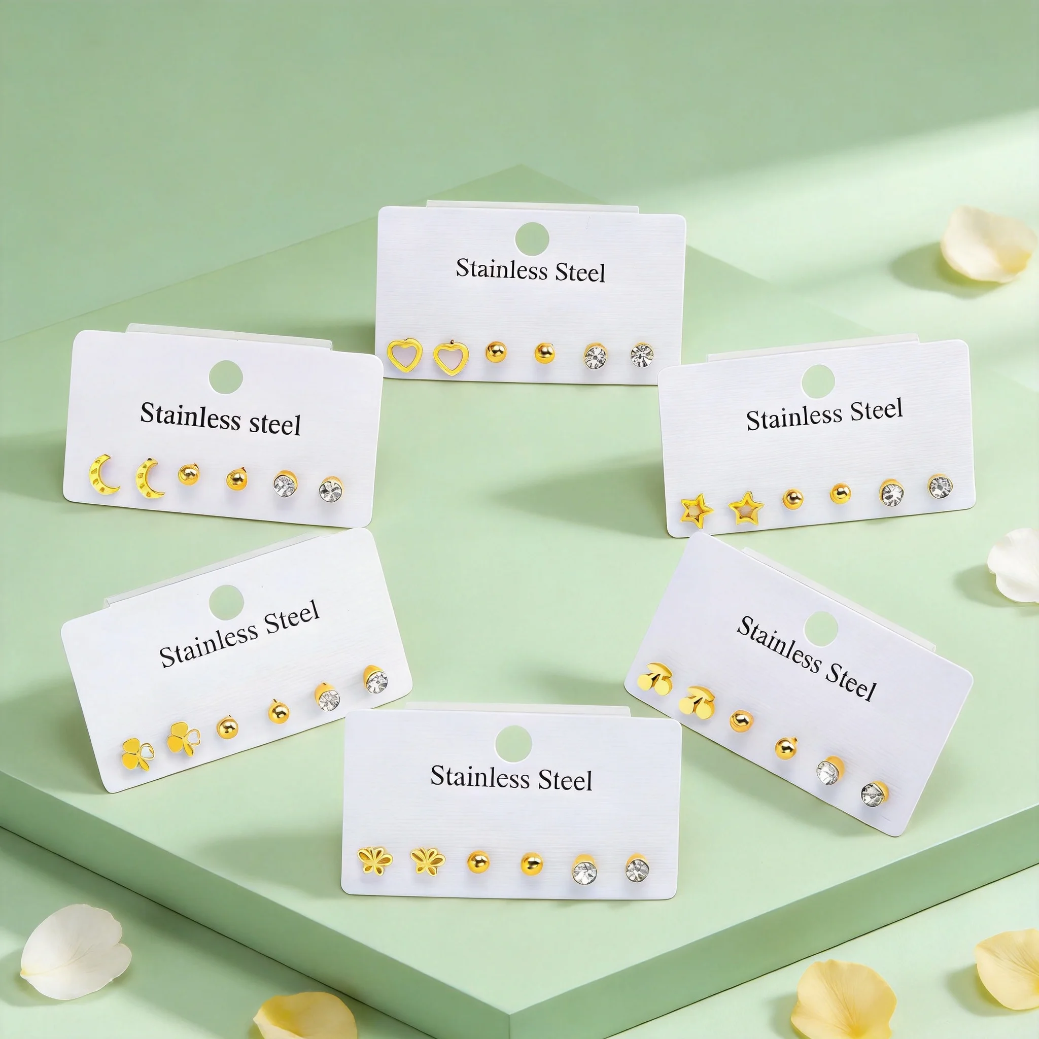 3 Pairs/set Minimalist Crystal Stud Earrings for Women Hypoallergenic Stainless Steel Earrings for Everyday Jewelry Gift