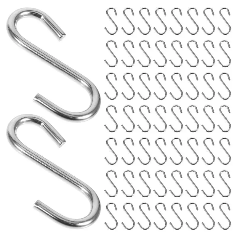 

100PCS Mini S-Shape Hook Stainless Steel Clothes Bag Towel Plant Hanging Rack Multi-function Kitchen Bedroom Railing Hanger Hook