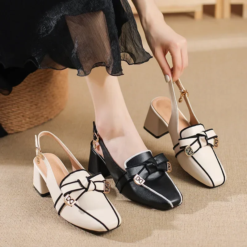 Women Spring Spuare Toe Leather Shoes 2024 New Fashion Vintage Single Shoes Loafers Patent Leather Female Pumps Zapatos De Mujer