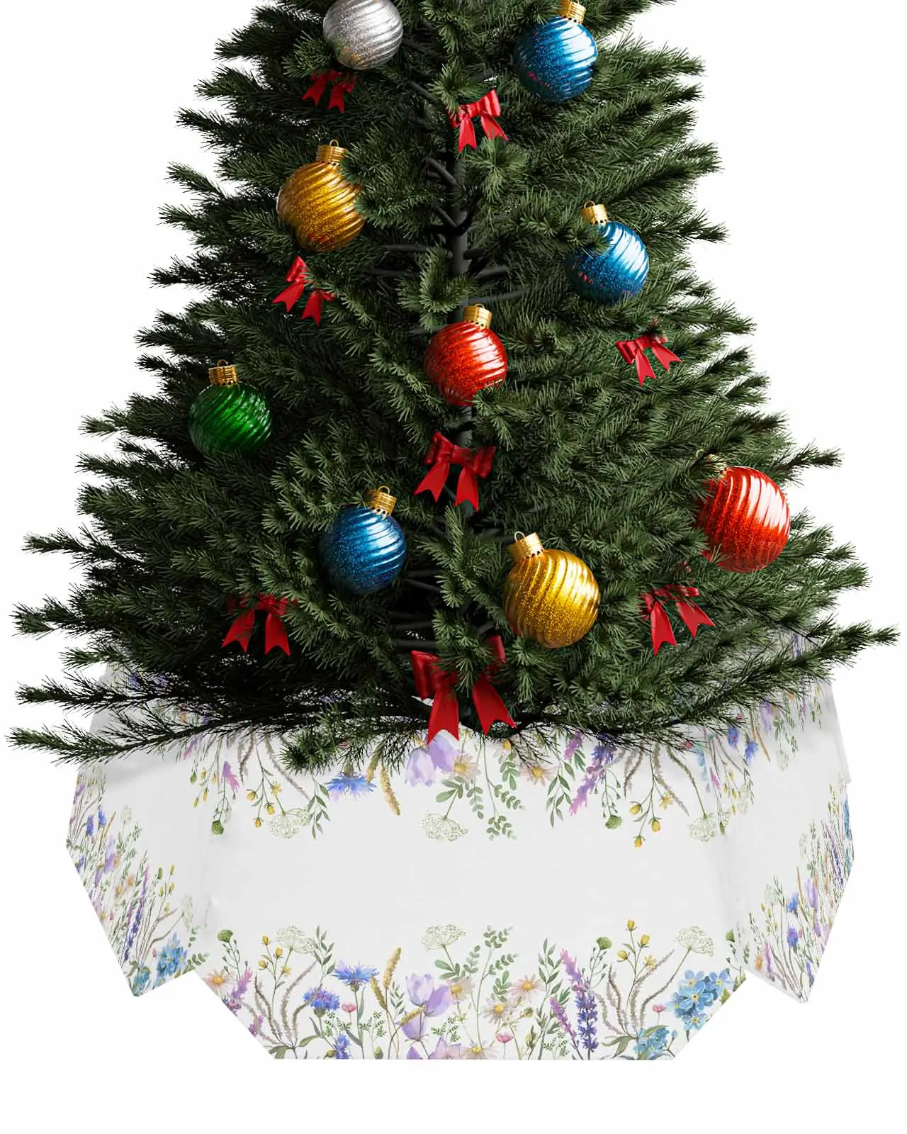 Plant Flowers Lavender Christmas Tree Creative Printed stereoscopic Tree Bottom Decoration Festival Party Tree Skirt