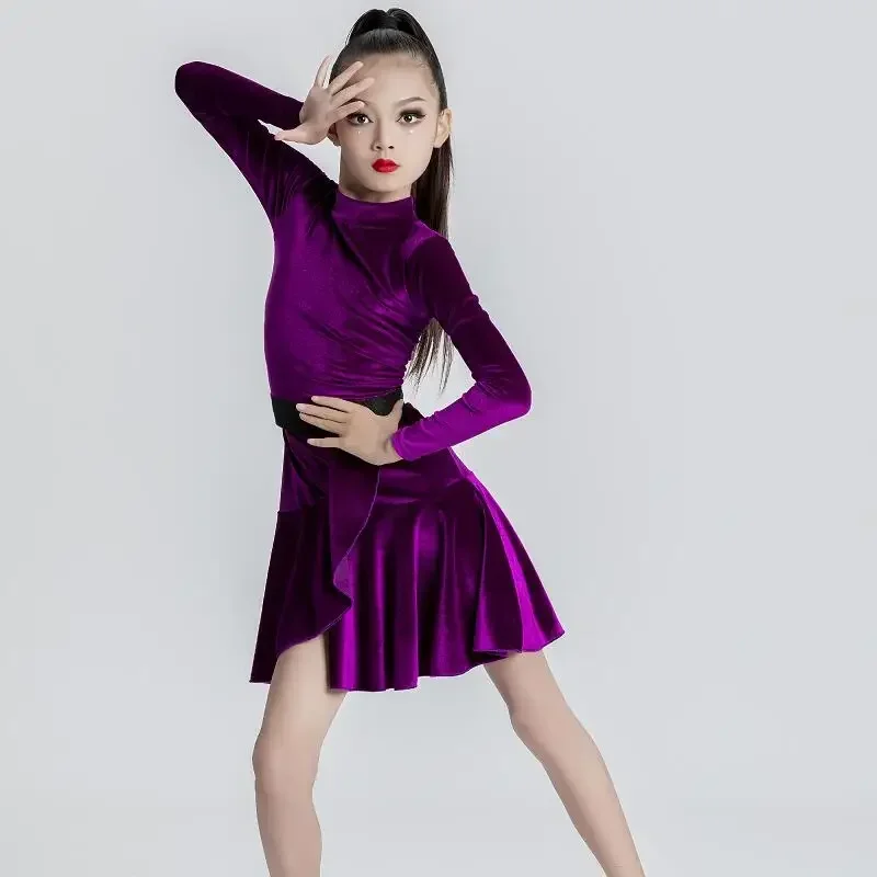 Girls Latin Dance Dress Children New Autumn Winter Training Competition Performance Latin Dress