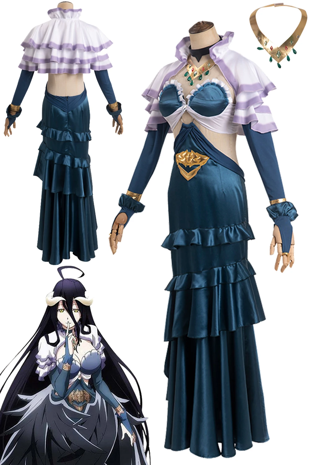 Albedo Fancy Anime Overlord IV Costume Disguise Adult Women Fancy Dress Up Cosplay Halloween Carnival Party Outfit Nightdress