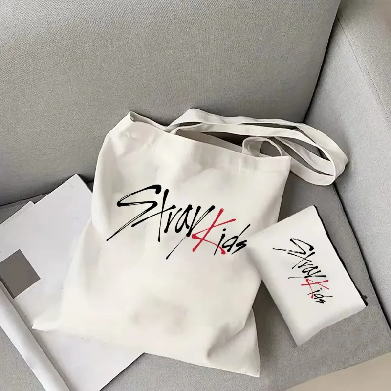 SKZ Logo Pop Music Canvas Bag Kpop Merch Korean Pop Music Tote Bag SKZ Tote Bag Women's Fashion Portable Shopping Bag Kpop Tote