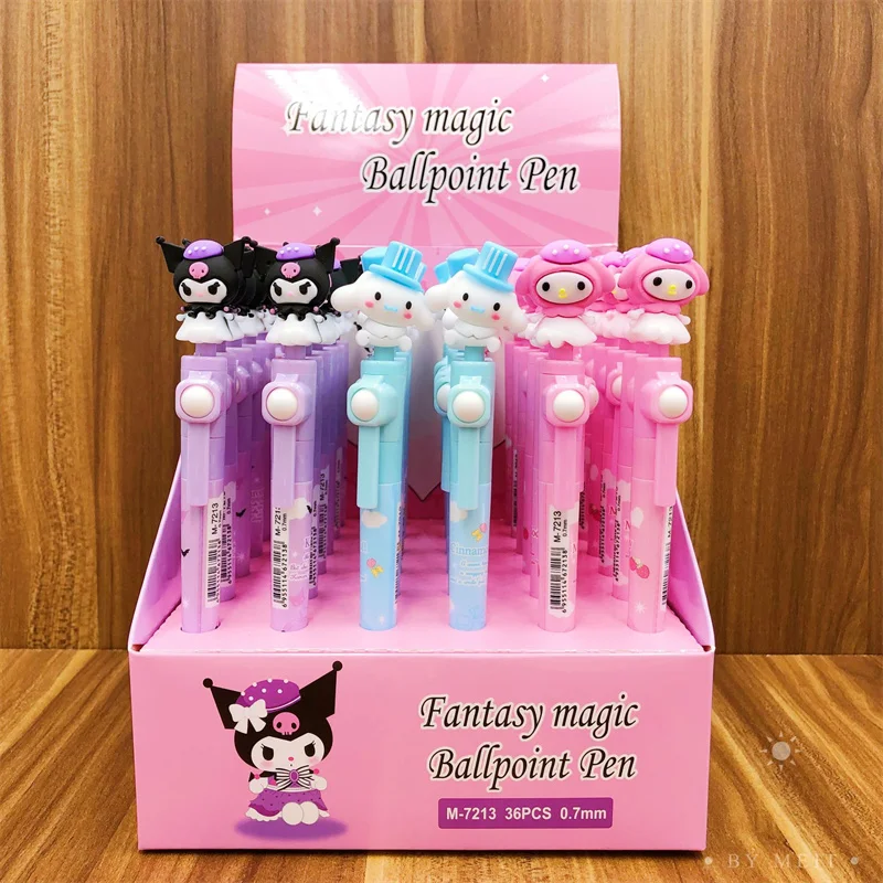 

36 pcs/lot Sanrio Kawaii Kuromi Melody Cinnamoroll Rotatable Ballpoint Pen Cute Ball Pens School Office Writing Supplies