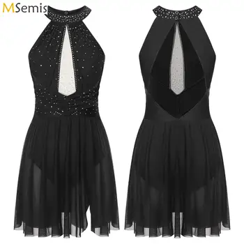 Kobiety łyżwiarstwo figurowe liryczny występ taneczny kostium brokatowe dżetów gimnastyka trykot sukienka bez rękawów strój baletowy