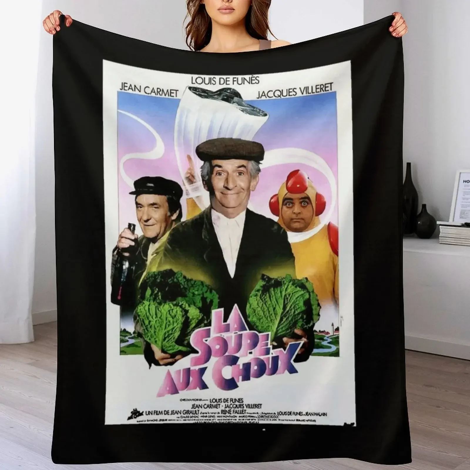 Vintage Soupe Choux The Cabbage Soup 1981 Classic Louis De Funes Comedy Movie Poster Classic Throw Blanket Nap Blankets