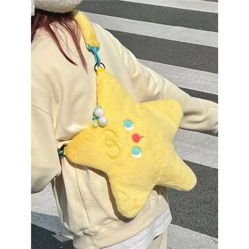 

Y2k Japanese Kawaii Crossbody Bag Women Winter Yellow Fleece Large Capacity Designer Shoulder Bag Girl University Bag Harajuku