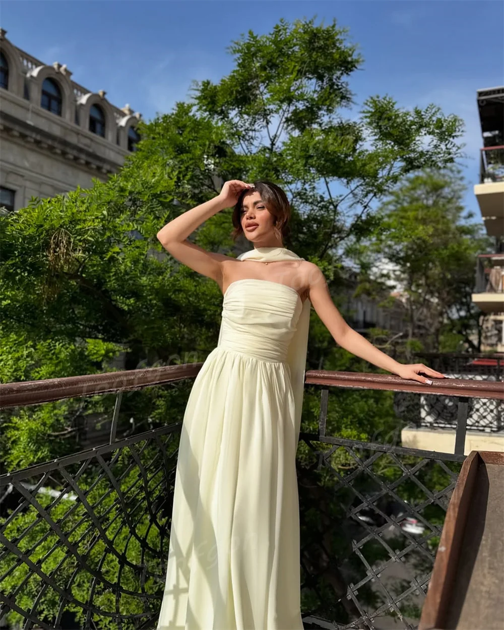 فساتين سهرة من Toofgon بدون حمالات من الشيفون على شكل حرف A مخصصة باللون الأصفر بدون أكمام مناسبة خاصة للحفلات فستان حفلات نسائي