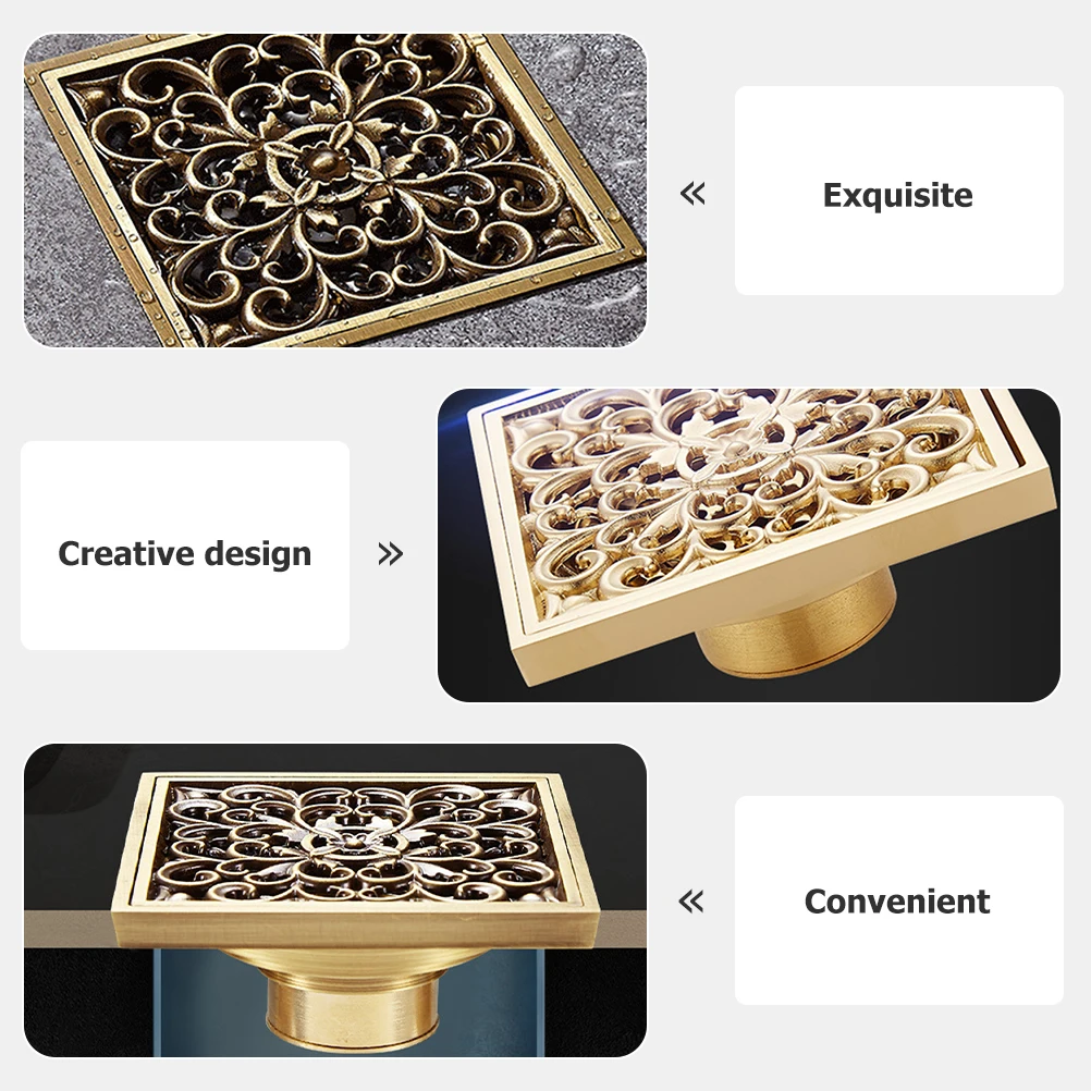 

Brass Floor Drain Cover Retro Style Heavy Duty Filter Corrosion Resistant Wear Resistant Easy Installation Basement Outdoor