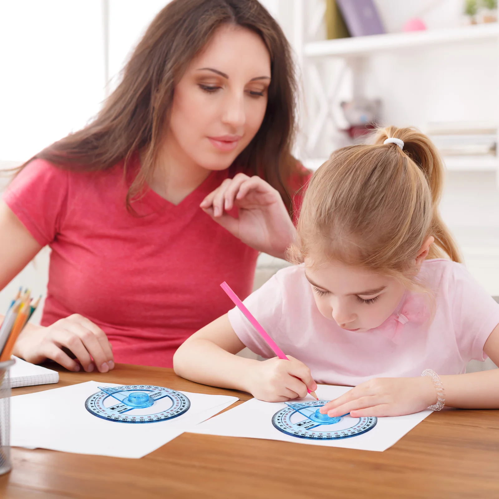 2 Stück geometrischer Winkelmesser für Geometrie Lineal Schulkinder Kreis Klassen zimmer Mathe Winkelmesser Büro Student