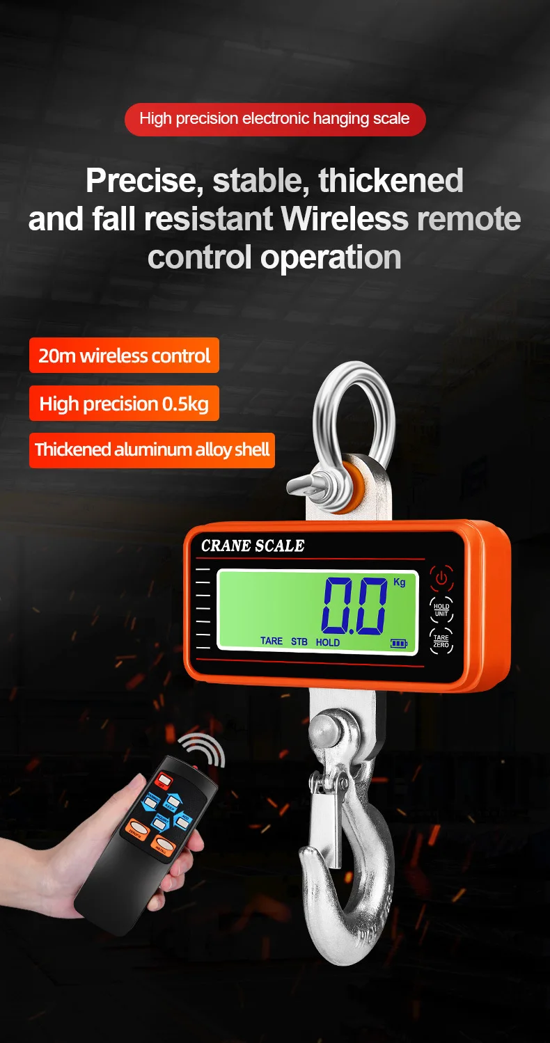 مقياس الرافعة 1000 كجم 1 طن 2000 رطل ميزان رقمي LCD عالي الدقة صناعي عالي التحمل معلق بخطاف موازين معلقة #4