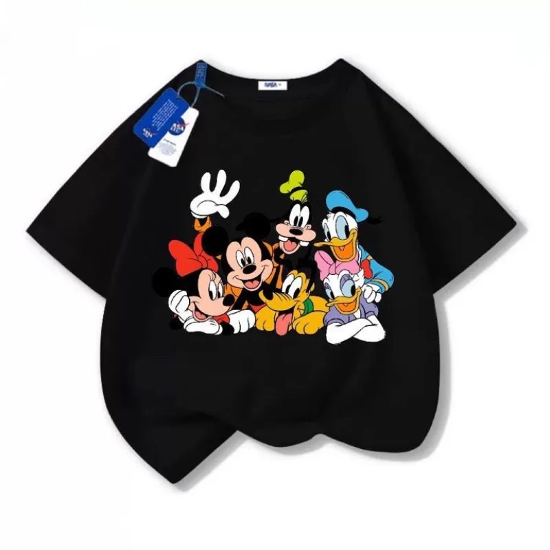 تي شيرت ديزني كارتون ميكي دونالد داك بأكمام قصيرة للأولاد والبنات، قميص صيفي عصري فضفاض.