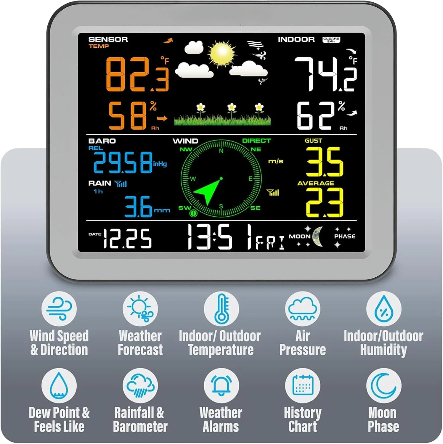 

Wireless Weather Station with Outdoor Sensor,Weather Forecast, Temperature,Air Pressure,Humidity,Wind Gauge,Rain Gauge