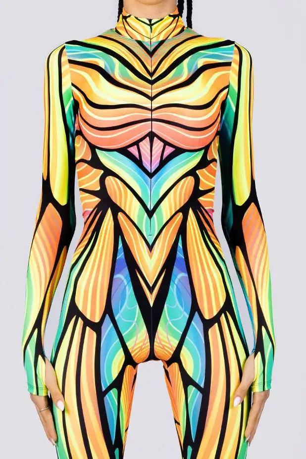 Sexy Damen Psychedelischer Netz-Cosplay-Jumpsuit Horror Halloween Festival Party Bodysuit Karneval Bühnenauftritt Eng Anliegend – Detail 25