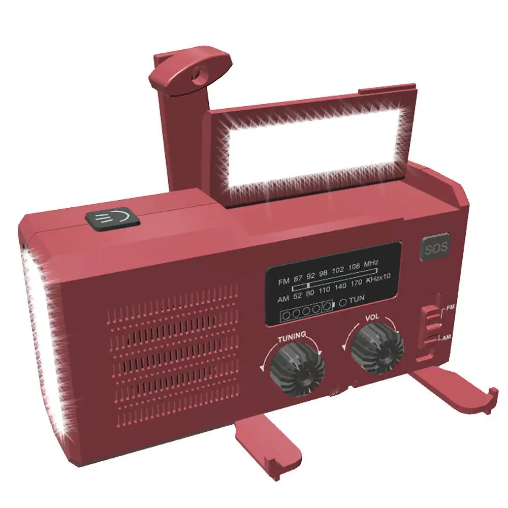 Radio multifuncional de emergencia para exteriores, linterna de mano con carga Solar, prevención de accidentes, resistente al agua