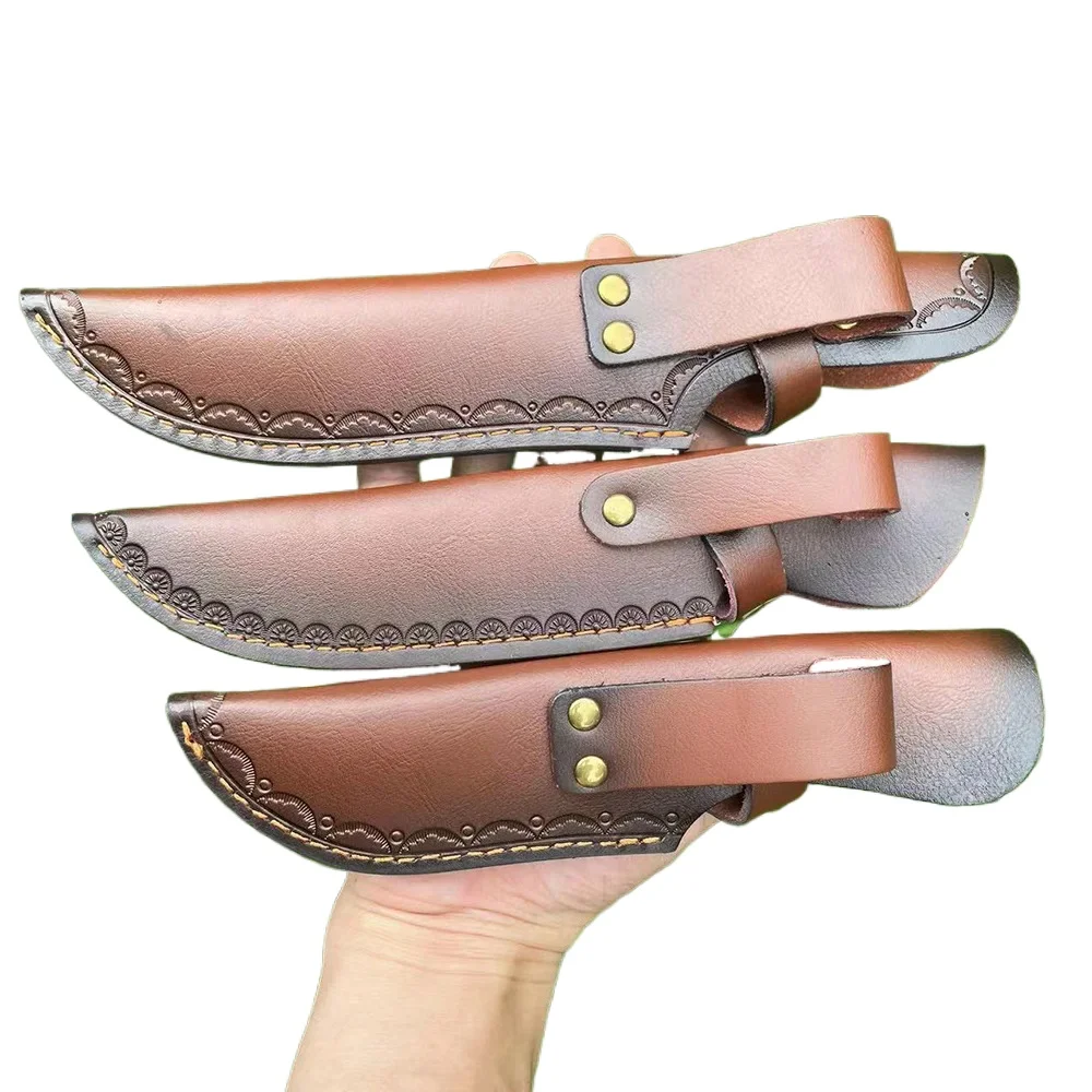 21cm / 23cm /24.5cm Universal Exquisite Embossed Cowhide Fixed Blade Knife Cover Leather Case Sheath Scabbard Holsters for Knife