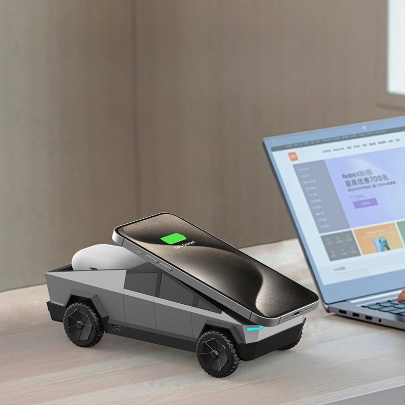 

Cybertruck Desktop Stand Qi2 3-in-1 CyberDock Wireless Charging Station for IPhone16 15 14 Pro Max, AirPods, IWatch