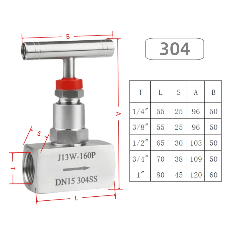 SS304 Needle Valve J13W‑160P Female Thread High Pressure Flow Control Shut‑off Valve for Gas Liquid Oil Pipeline Instrument