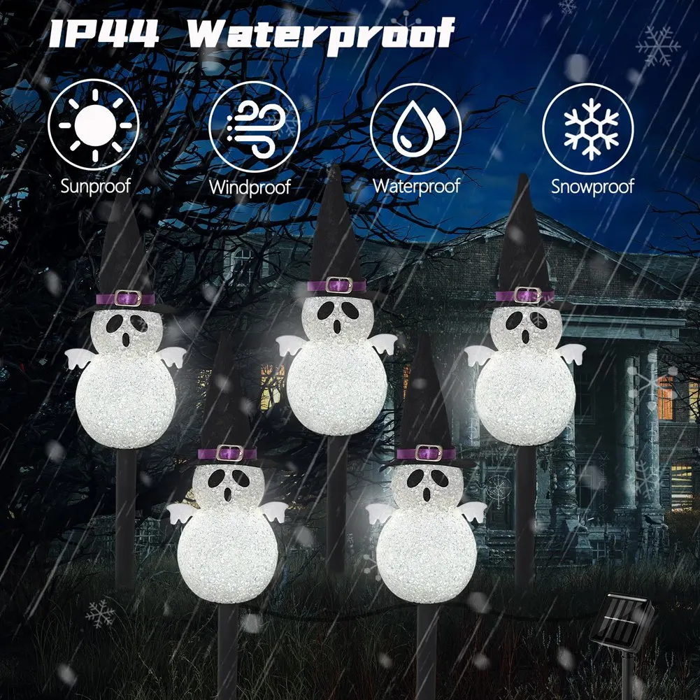 abmh-屋外用歩道ライト、1-in-4-ゴーストガーデンステークライト-ハロウィン装飾用防水led（パティオ、庭）クールホワイト