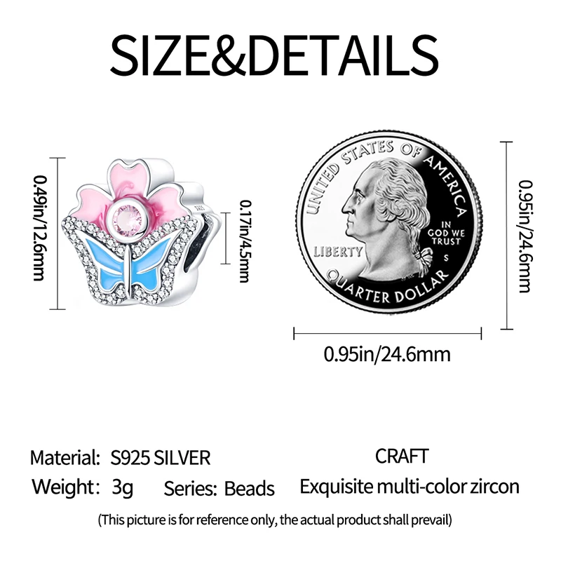 Charms Beads Blue Butterfly Pink Flower Plata Fit Original 925 Charms Bracelet Beads Nature Jewelry Gifts for Women